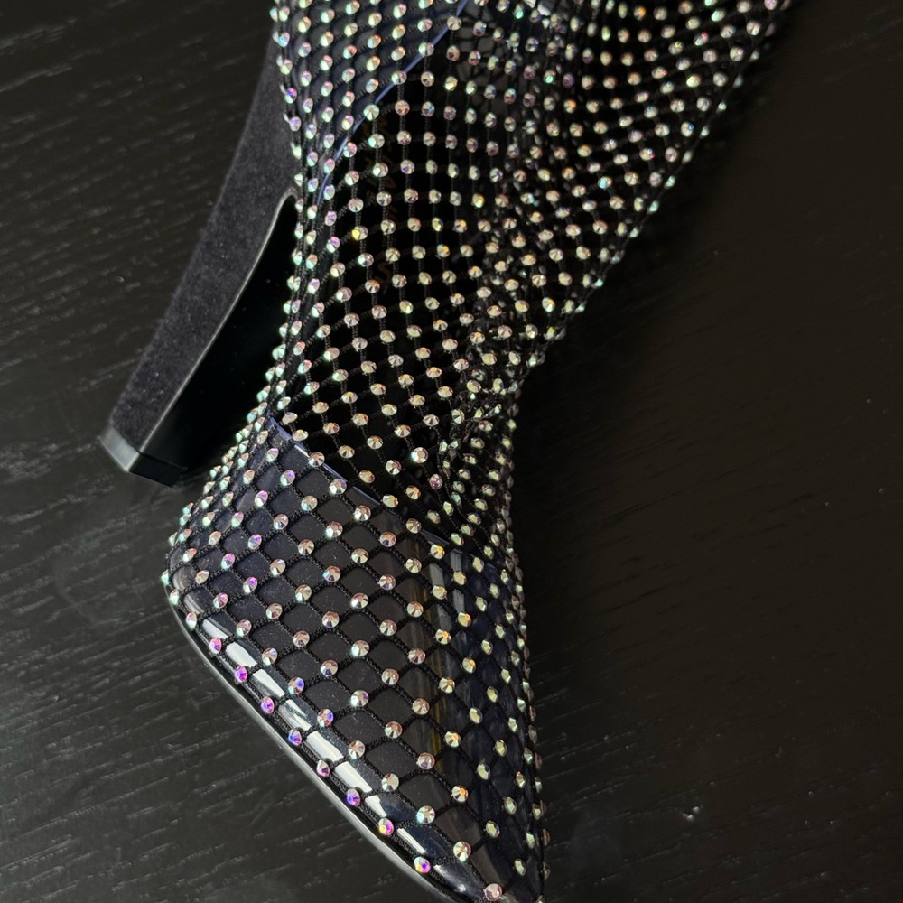 Saint Laurent Koller Crystal Rhinestone Sock Mesh Boots Size 37 - Picture 8 of 15